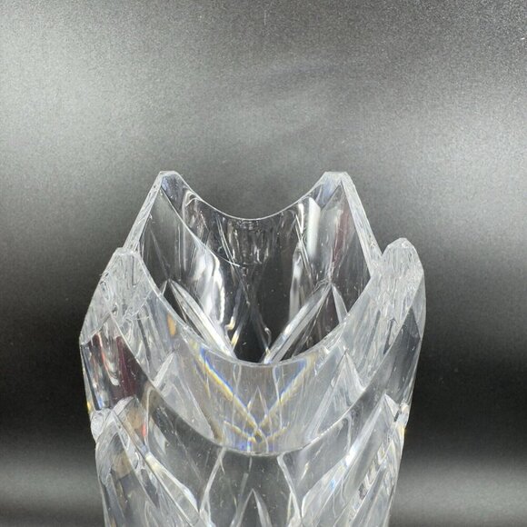 Vintage Ceska Clear Cylinder Crystal Glass Vase Cut Top Edges Czechoslovakia VTG - Picture 9 of 14